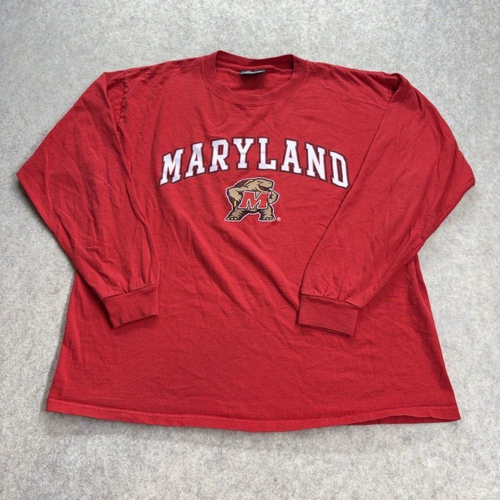 Vintage Steve & Barrys Maryland Terrapins Long Sleeve Shirt Mens L Red SpellOut